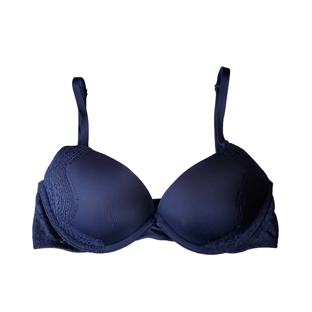 Victoria's Secret Dream Angels Push-Up Bra 32C Navy Blue Lace Overlay